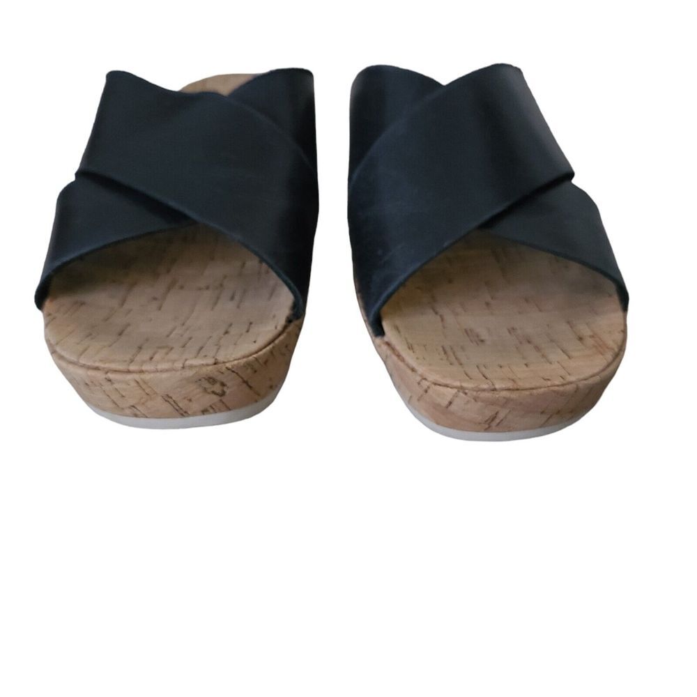 KORK-EASE Women's Black Leather Open Toe Platform Slide Sandals Sz 6.5 Casual - Picture 4 of 7